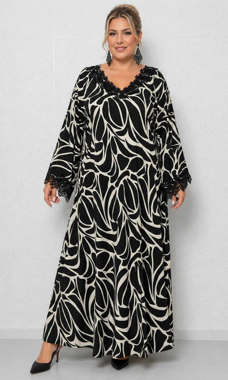Maxi Φόρεμα με Δαντέλα – Black