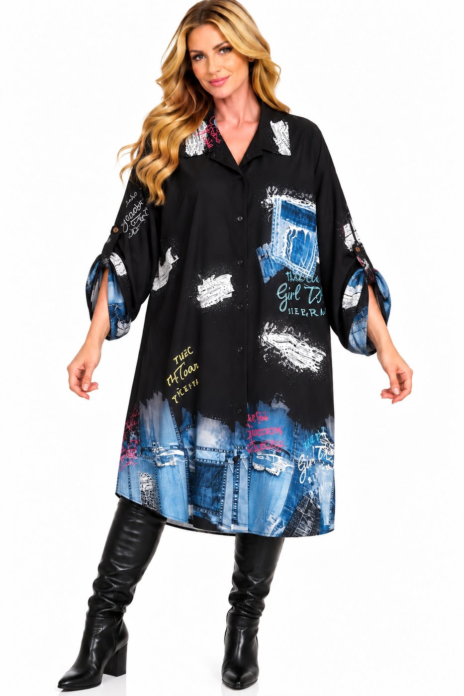 poukamiso-denim-print-362-1 Πουκάμισο Μαύρο με Denim Print - Image 1