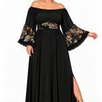 Βραδινό Maxi Φόρεμα Super Jersey με Τούλι & Παγιέτα