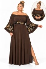 Βραδινό Maxi Φόρεμα Super Jersey με Τούλι & Παγιέτα - Image 2