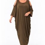 Μάξι Φόρεμα Super Jersey με Έξω Ώμους σε Χακί